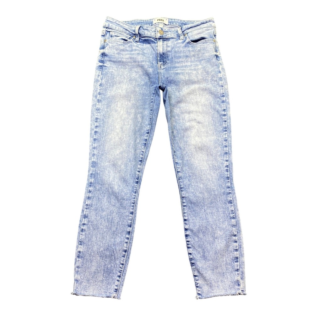 Paige Verdugo Crop Jeans Womens 29 Light Wash Blue Skinny Raw Hem Denim